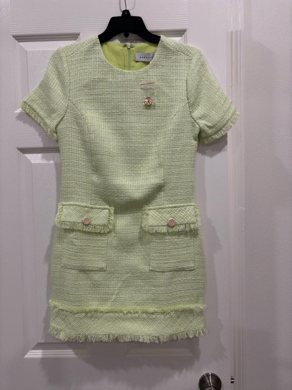 Endless Rose Light Green Tweed Pocket Dress